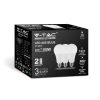 LED izzó E27, 15w, 6500K, hideg fehér, 1521lm, 200°, fehér, CRI>80, 3 db/csomag, V-TAC, 212818