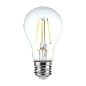   LED izzó átlátszó filament szál-A60-E27, 6w, 3000K, meleg fehér, 600lm, 300°, CRI>80, V-TAC, 214272