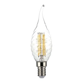   LED izzó átlátszó filament gyertya alakú E14, 4w, 3000K, meleg fehér, 400lm, 300°, CRI>80, V-TAC, 214308