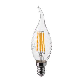   LED izzó átlátszó filament gyertya alakú E14, 4w, 4000K, természetes fehér, 400lm, 300°, CRI>80, V-TAC, 214431