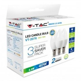   LED lámpa , égő , gyertya ,  E14 foglalat , 4.5 Watt , természetes fehér , 3 darabos csomag