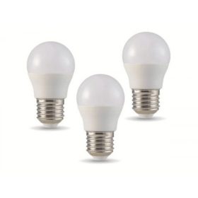   LED lámpa , égő , kis gömb ,  E27 foglalat , 4.5 Watt , természetes fehér , 3 darabos csomag