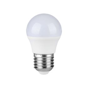   LED izzó gömb alakú E27, 4,5w, 4000K, természetes fehér, 470lm, 180°, fehér, CRI>80, V-TAC, 217408