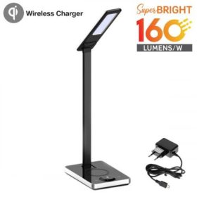   LED lámpatest , asztali , 7 Watt , dimmelhető , állítható fehér színhőmérséklet (CCT) , vezeték nélküli mobiltöltés funkció , szögletes , fekete