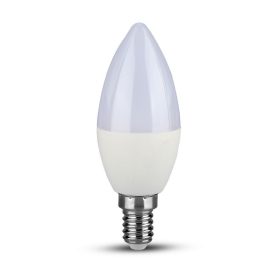   LED izzó gyertya alakú E14, 4,5w, 6500K, hideg fehér, 470lm, 180°, fehér, CRI>80, V-TAC, 2142411