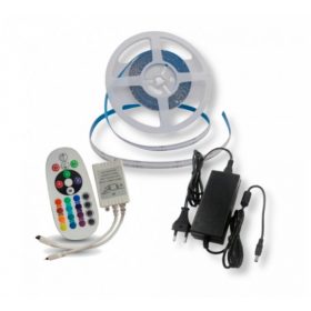   LED szalag szett , COB , DOTLESS , 5 méter , 13W , RGB , tápegység+vezérlő , távirányítóval , 3 év garancia , V-tac