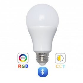   RGB-CCT LED lámpa , égő ,  E27 foglalat , 9 Watt , dimmelhető , színes , állítható fehér színárnyalat , Bluetooth , LEDISSIMO SMART