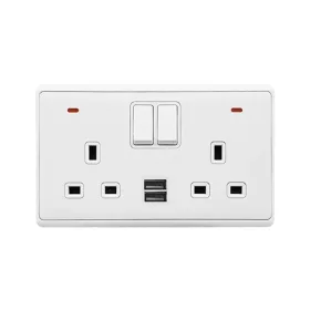 LONDON DOUBLE SOCKET 2P BUTTON SWITCH NEON+USB WH