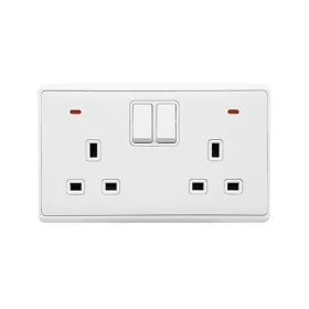 LONDON DOUBLE SOCKET WITH 2P BUTTON SWITCH NEON WH