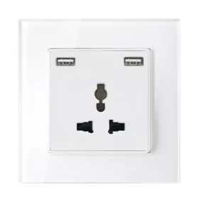 MULTI-FUNCT. SOCKET 16A WITH 2XUSB GLASS FRAME WH