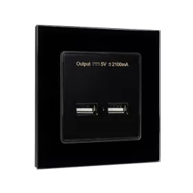 DOUBLE USB SOCKET GLASS FRAME BLACK