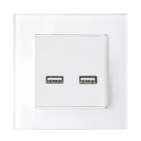DOUBLE USB SOCKET GLASS FRAME WHITE