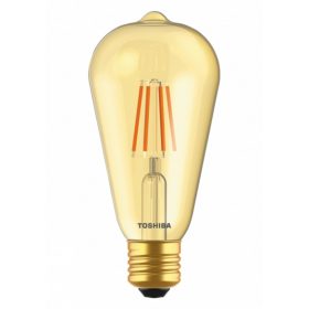  LED lámpa , égő , izzószálás hatás , filament , E27 foglalat , ST64 , 4.5 Watt , meleg fehér , borostyán sárga , TOSHIBA , 5 év garancia