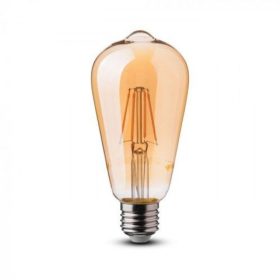   LED lámpa , égő , izzószálas hatás , filament , E27 foglalat , Edison , 6 Watt , meleg fehér , borostyán sárga