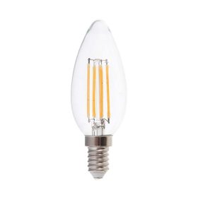   LED izzó átlátszó filament gyertya alakú E14, 6w, 3000K, meleg fehér, 600lm, 300°, CRI>80, V-TAC, 217423