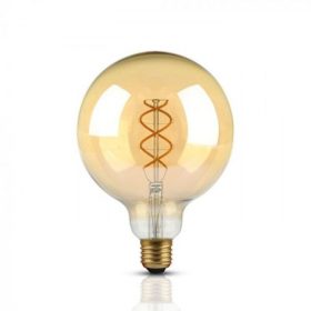   LED lámpa , égő , izzószálas hatás , filament , gömb , E27 foglalat , G125 , 5 Watt , meleg fehér , borostyán sárga