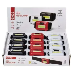   EMOS COB LED Fejlámpa 1W 110lm 12db, display box, fekete, piros, fehér, P3538
