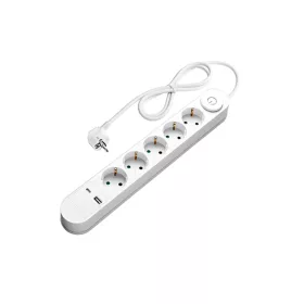   Elosztó 5 foglalattal + ki/be gomb és 2 db usb, 5x Német foglalat, Optonica, 7618