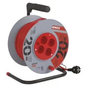   Kábeldob 20 m, 4 aljzat, piros, PVC, 230 V, 1 mm2, 230V, IP20, EMOS, P09220