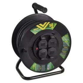  Kültéri kábeldob 50 m, 4 aljzat, fekete, gumi, 230 V, 1,5 mm2, 230V, IP44, EMOS, P08250