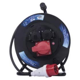   Kültéri kábeldob 25 m, 3 aljzat, fekete, gumi, 230V/400V, 1,5 mm2, IP44, EMOS, P192250