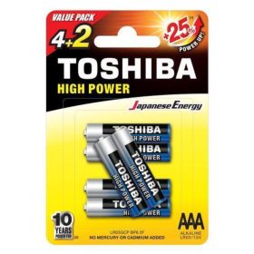   Ceruzaelem AAA (LR03) , 1.5 Volt , 6 darab , tartós , elem , High Power , TOSHIBA