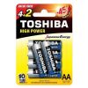 Ceruzaelem AA (LR6) , 1.5 Volt , 6 darab , tartós , elem , High Power , TOSHIBA
