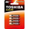 Ceruzaelem AAA (LR03) , 1.5 Volt , 4 darab , tartós , elem , Red Alkaline , TOSHIBA