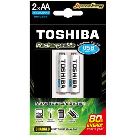   Újratölthető elem + töltő, AA, 1,2V, 2 db elem/csomag, TOSHIBA, 00159080