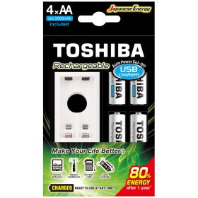  Újratölthető elem + töltő, AA, 1,2V, 4 db elem/csomag, TOSHIBA, 00159079