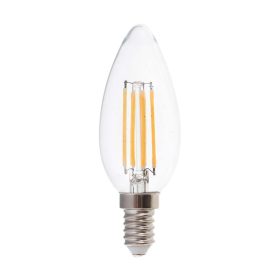   LED izzó átlátszó filament gyertya alakú E14 130LM/W, 6w, 3000K, meleg fehér, 800lm, 300°, CRI>80, V-TAC, 212848