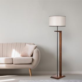   Opviq, 534LUN2150, Skandináv állólámpa, dió és krém, 163 cm magas | FIR fa test, szövet sapka (24 cm hosszú, 45 cm mély) | Be/Ki kapcsoló, A++ energiahatékony, stílusos kivitel