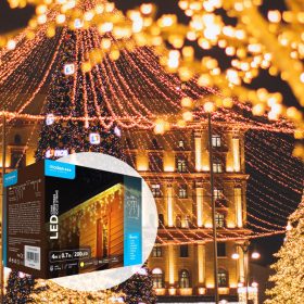   LED fényfüzér , bővíthető , beltéri/kültéri , 200 db LED , 4 m , meleg fehér , 8 programos , jégcsap , IP44 , Modee