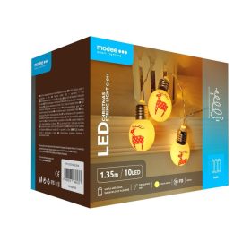   Led fényfüzér , beltéri , meleg fehér ,elemes , gömb , rénszarvasos, 10 LED , IP20 , Modee