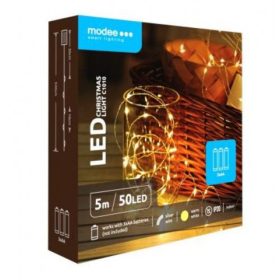   Led fényfüzér , beltéri , meleg fehér , rézszálás , elemes , 50 LED , 5 m  , IP20 , Modee