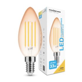   LED lámpa , égő , izzószálas hatás , filament  , E14 foglalat , C35  , Edison , 4 Watt , meleg fehér , 1800K , borostyán sárga , Modee