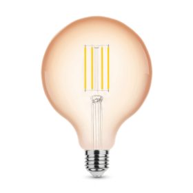   LED lámpa , égő , izzószálas hatás , filament  , E27 foglalat , G125 , Edison , 4 Watt , meleg fehér , 1800K , borostyán sárga , Modee