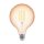 LED lámpa , égő , izzószálas hatás , filament  , E27 foglalat , G125 , Edison , 4 Watt , meleg fehér , 1800K , borostyán sárga , Modee