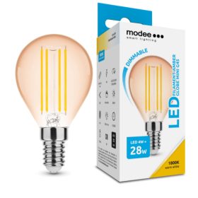   LED lámpa , égő , izzószálas hatás , filament  , E14 foglalat , G45 , 4 Watt , dimmelhető , meleg fehér , 1800K , borostyán sárga , Modee