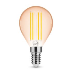  LED lámpa , égő , izzószálas hatás , filament  , E14 foglalat , G45 , Edison , 4 Watt , meleg fehér , 1800K , borostyán sárga , Modee