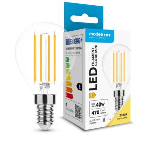   LED lámpa , égő , izzószálas hatás , filament  , E14 foglalat , G45 , 4 Watt  , meleg fehér ,  Modee