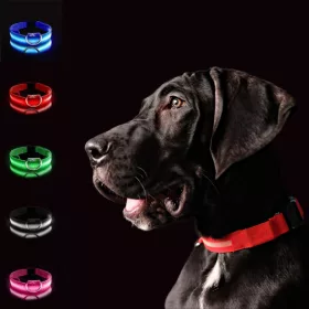   LED-es kutyanyakörv , állítható , elemes , vízálló , 50cm , XL-es , piros