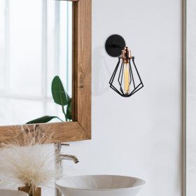   Stílusos fali lámpa, fekete és bronz, 18 cm átmérő x 30 cm magasság | Fém ház, E27 aljzat (max. 40W) | Modern ipari formatervezés, tökéletes otthoni és irodai dekorációhoz, IP20 besorolású