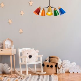   Modern csillár fém testtel és fa alappal, 58 cm átmérő, 68 cm magasság | 5 x E27 aljzat (max. 40 W) | Stílusos világítás baba-, gyerek- és fiatal terek számára | Elegáns design lakberendezéshez